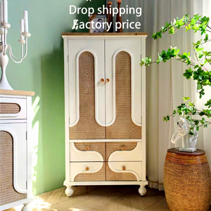 Armoire de rangement élégante en bois massif blanc, style rustique moderne européen, avec 4 tiroirs, pour chambre à coucher, salon, salle à manger, hôtel, ferme - Product Image 1