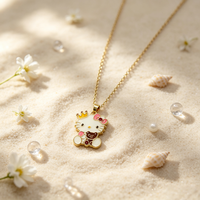 Collar Chapado en Oro de 18K con Colgante de Osito, Cadena con Dibujo Animado de Gato, para Niñas, Joyería de Moda, Regalo