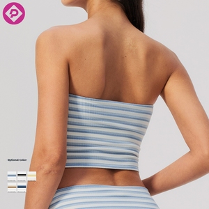 Top a Tubo in Velluto a Doppia Faccia per Donna con Logo Personalizzato, Senza Spalline, a Righe, Senza Maniche, Aderente, Modellante, Corto - Product Image 4