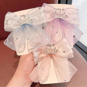 Pinzas para el cabello para niñas, pinzas con lazo de encaje de princesa y diamantes de imitación, pinzas con corona para niñas, accesorios para el cabello - Product Image 1