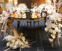Meilleur prix doré en acier inoxydable pieds miroir verre marbre rond mariage Table à manger WDT-003