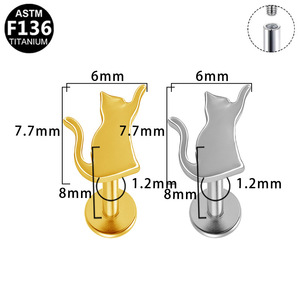 Piercing d'oreille en titane en forme d'animal, alliage de titane G23, filetage interne, bijoux de mode unisexe - Product Image 3