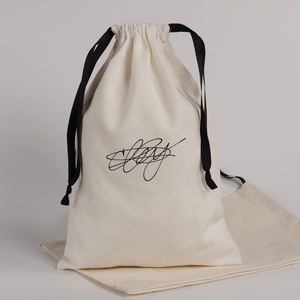 Sac d'emballage en coton biologique naturel avec cordon de serrage, imprimé avec un logo personnalisé, pour parfum, cosmétiques, cadeaux, rangement, pochette en coton mousseline anti-poussière - Product Image 6