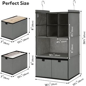 Hanging Closet Organizer With Drawers 33x15x85cm Foldable Fabric Storage For Bedroom Clothing - Product Image 3