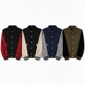 <b>Men's</b> Varsity Bomber <b>Jacket</b> Polyester Letterman Baseball Coat Contrast <b>Velvet</b> Sleeve Chenille Patch - Product Image 6