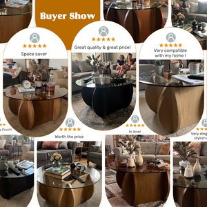 Modern <b>Round</b> Coffee <b>Table</b> Wood Top <b>Side</b> <b>Table</b> with Wood Base Easy to Assemble Eco-Friendly Durable Accent <b>Table</b> for Living Room - Product Image 6