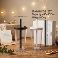Ensemble de tasses à café 16oz à double paroi sans BPA, avec paille intégrée et large ouverture, motif perle, pour l'extérieur