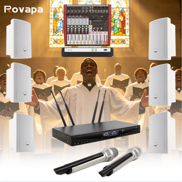 Systeme Audio Chorale Eglise 6 Haut-parleurs Muraux Microphone Chorale Sans Fil Mixeur Amplificateur Pour Hymnes