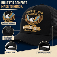 Op maat gemaakte geborduurde adelaar trucker cap patriottische veteraan baseball pet mesh achterkant zwarte gebogen klep snapback unisex groothandel OEM