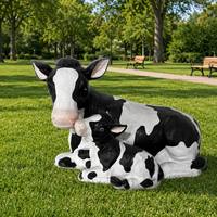 Grande statue de vache et de son jeune de 95 cm, faite à la main en magnésie massique, taille réelle, pour la décoration de la maison, du jardin, comme pot de fleurs, sculpture animale Fulin