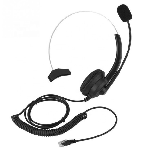 Hands-Free Call Center Noise Cancelling Corded Monaural Headset Headphone for Desk Telephone With 4-Pin RJ9 Crystal Head