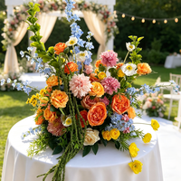 Centre de table de mariage artificiel coloré, orange, jaune, bleu mélangé, décoration florale pour table de fête de mariage en plein air