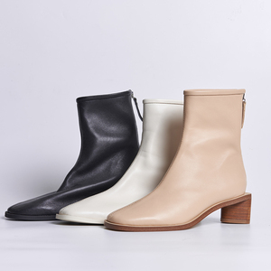 Stivaletti da donna in stile francese color crema minimalista <span class=keywords><strong>con</strong></span> stivaletti <span class=keywords><strong>con</strong></span> tacco corto e quadrato <span class=keywords><strong>con</strong></span> Zip per abiti invernali - Product Image 2