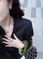 Ensemble de bijoux pour femmes en argent sterling 925 massif, style Tahiti, perle imitation grise à haute brillance, entièrement pavé de zircon