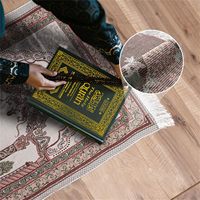 Tapis de prière musulman rembourré en polyester à franges, motif floral brodé, tapis de prière islamique pour l'Aïd al-Fitr