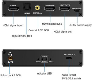 Répartiteur HDMI HDCP2.3 4K @ 60Hz 1 entrée 2 sorties 4K pour deux moniteurs prend en charge la 3D 1080P pour Roku/<span class=keywords><strong>Fire</strong></span> <span class=keywords><strong>Stick</strong></span>/PS4/lecteur Blu-Ray/HDTV - Product Image 3