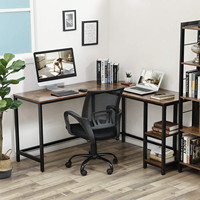 Bureau d'angle en L réversible grande taille, table de travail convertible et réglable avec étagère mobile et support pour unité centrale, en métal pour la maison