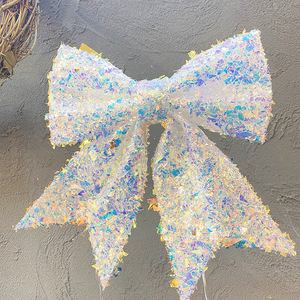 Festliche Große Schmetterlings-Schleife mit Laser-Glitzer-Akzenten Weihnachtsbaumschmuck Direkt vom Hersteller Maßgefertigt Weiß Polyester Umweltfreundlich - Product Image 2