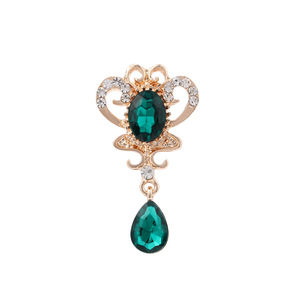 French Style Crown Brooch Gold Plated Alloy Teardrop Crystal <b>Pendant</b> Women's Party Fashion Jewelry Red Green Blue Color - Product Image 5