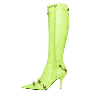 Bottes de créateur à talon haut pour femme, bout pointu, rivets, boucle, hauteur genou, fermeture éclair, sur mesure, taille 43 - Product Image 4