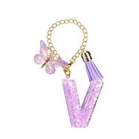 Violet 26 lettres papillon frangé étoile Sequin pendentif tasse chaîne mignon sac à dos tasse d'eau pendentif porte-clés