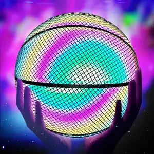 PU Leather Custom Logo Size 7 Holographic Glowing Reflective Basketball Glow In The Dark Basketball Ball For Gift Training