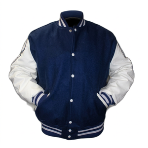 Chaqueta de Béisbol Varsity Personalizada para Adultos, Color Azul Marino y Blanco, Acolchada de Lana, Poliéster/Algodón, Ecológica, de Secado Rápido, Servicio OEM para Invierno - Product Image 1
