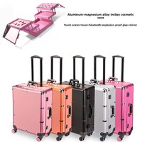 Valise de maquillage professionnelle multifonctionnelle pour salon de beauté avec miroir à LED et pieds rétractables