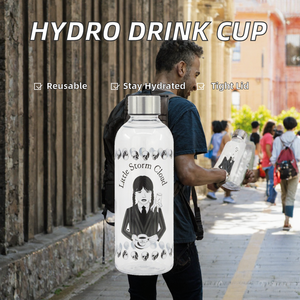 Gothic Character Printed <b>Glass</b> Water Bottle with "Little Storm Cloud" Typography and Screw Cap for Travel School Outdoor - Product Image 2