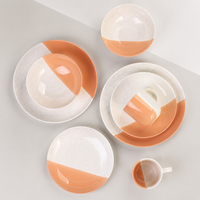 Service de table en grès céramique personnalisé, forme irrégulière, glaçure mouchetée bicolore, assiettes et bols, OEM ODM, haute qualité, direct usine