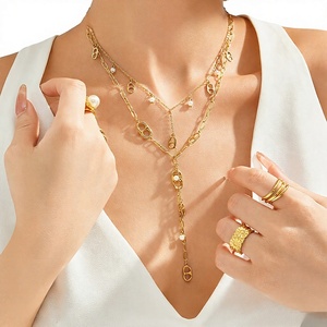 Colar de Pingente em Bambu em Formato Y Mili Cross-Border Fashion com Contas de Concha Incrustadas em Aço Inoxidável Banhado a Ouro Genuíno de Longa Duração - Product Image 1
