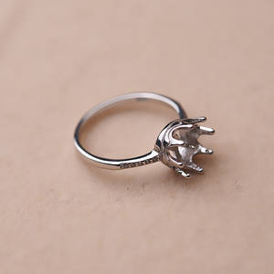 S925 <b>Silver</b> Open Closed Female Ring DIY Accessory Small Crown Design 7.5-8.5mm Pearl Holder 6mm <b>Bead</b> Size 118 Jewelry Findings - Product Image 4