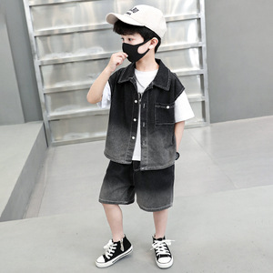 Completo Estivo Sportivo Blu Stile Coreano per Bambini, Tuta Casual da Ragazzo <span class=keywords><strong>6</strong></span> Anni, Set Estivo alla Moda in 3 Pezzi - Product Image 4