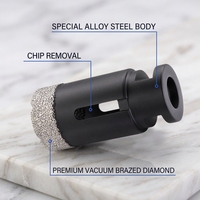 Foret diamanté brasé sous vide pour le perçage du béton, du granit, du marbre, de la porcelaine et des carreaux, conception à rainures en U, longueur totale 60/62 mm, M14