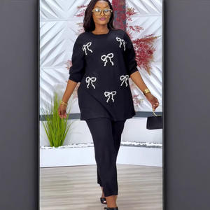 Conjunto de Dos Piezas de Suéter y Pantalones de Manga Larga para Todas las Temporadas, Talla Grande, Antiarrugas, Casual, de Nailon/Algodón, Color Sólido, Holgado, para <span class=keywords><strong>Mujer</strong></span> - Product Image 4