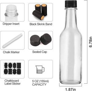 Bouteilles en verre vides en gros de 3 oz, 5 oz, 8 oz pour sauce piquante avec bouchon à vis noir et rouge, inserts en <span class=keywords><strong>plastique</strong></span> pour goutteurs et bandes thermorétractables - Product Image 2