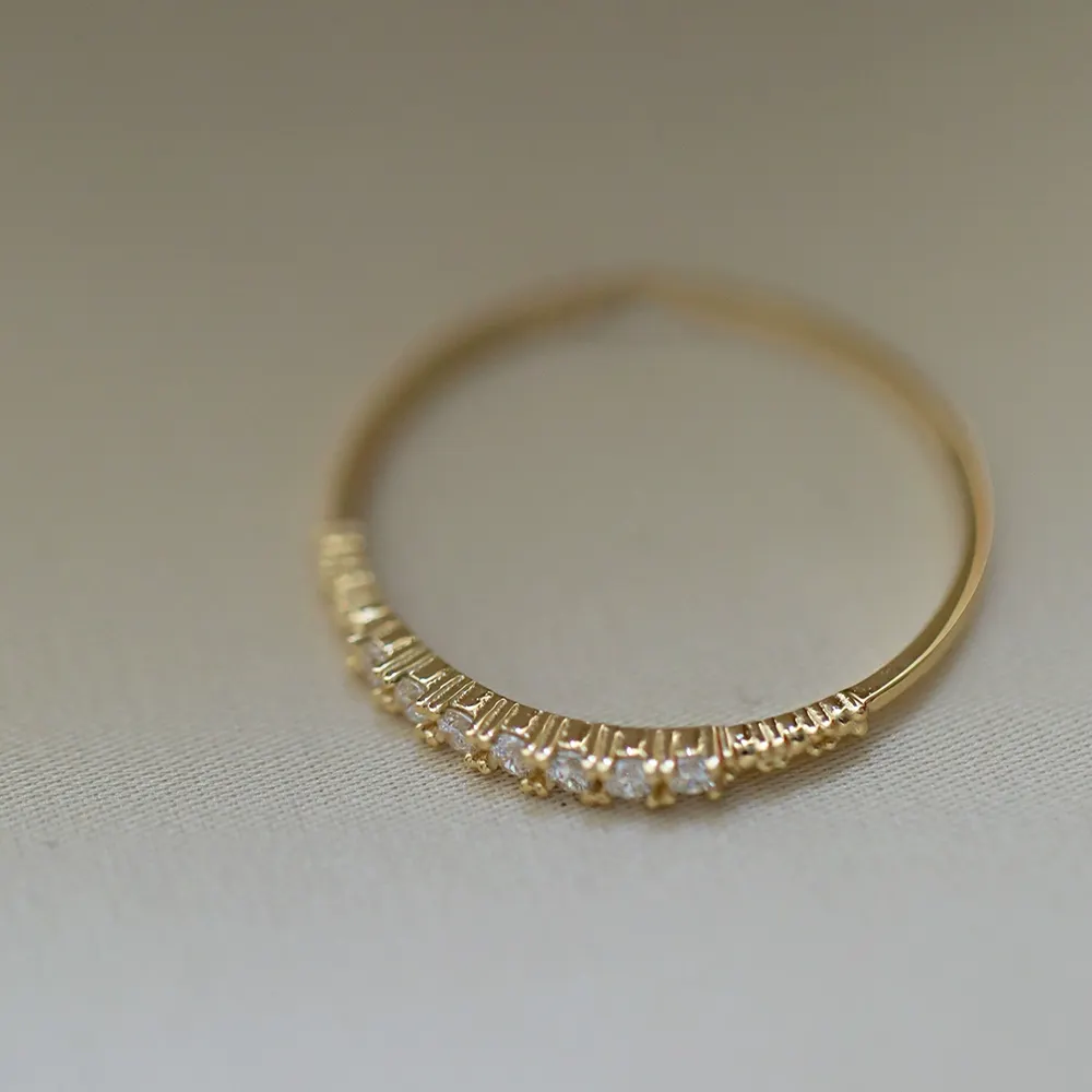 14k Gold Stackable Baguette Diamond Women's Wedding Ring Half Eternity Stacking dainty ring women simple love diamond thin Ring