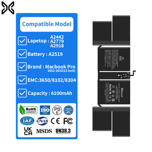 Batteries de remplacement pour ordinateur portable <span class=keywords><strong>Macbook</strong></span> <span class=keywords><strong>Pro</strong></span> 2022 2021 13 pouces 6100mAh A2442 A2779 A2918 A2519 <span class=keywords><strong>Batterie</strong></span> <span class=keywords><strong>externe</strong></span> pour ordinateur portable OEM - Product Image 1