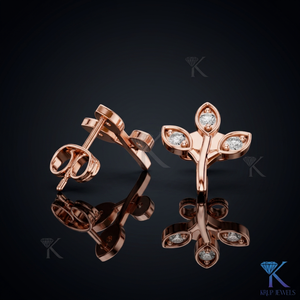 Lab Grown Diamond 3-Stone Leaf Sprig Botanical Branch Motif 18K Solid Gold <b>Stud</b> Earrings for Women Bridal Gift - Product Image 2