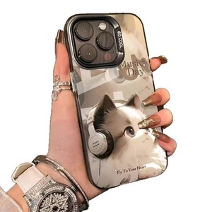Musica carina stampa gatto placcato argento chiave TPU PC Cover per Iphone Xr Max 11 12 13 14 16 17 aria - Product Image 3