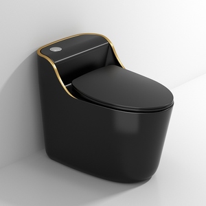 Hot Sales Flushing S-trap <strong>Black</strong> Color Bathroom One Piece <strong>Toilet</strong> Ceramic Wc <strong>Toilets</strong> with Gold Rim - Product Image 1