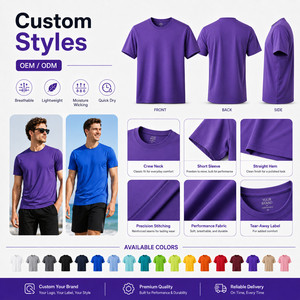 T-shirt à manches courtes col rond pour homme, couleur unie, décontracté, tricoté en Spandex/Polyester, imprimé par transfert thermique, séchage rapide, logo imprimé sur le devant - Product Image 4