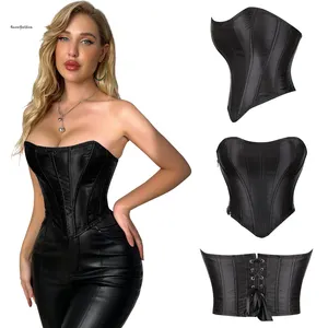 Thời trang Chic satin overbust áo nịt ngực đường cong hình dạng hàng ngày ăn mặc bên dây kéo bustiers hàng đầu