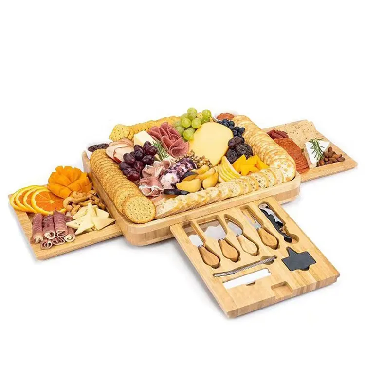 Eco-friendly Wholesale Unique Mini Bamboo Wooden Charcuterie Cheese Cutting Board Knife Set With Cutlery In Drawer Trays