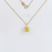 Collana con Pendente in Oro 18K con Diamante Giallo Coltivato in Laboratorio, Taglio Principessa, Brillante, Minimalista, Fresca, Regolabile, da Donna, alla Moda, con Ciondolo a Catena