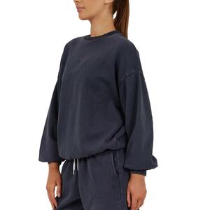 เสื้อสเวตเชิ้ตผู้หญิงทรงครอป คอวี แขนยาว ทรงหลวม สไตล์ฝรั่งเศส ผ้าเฟรนช์เทอร์รี่ สีพื้น คุณภาพสูง ดีไซน์เอฟเฟกต์สีแบบแอซิด - Product Image 4