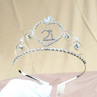 Couronnes d'anniversaire en cristal pour filles, prix d'usine abordable, pour 18, 21 et 30 ans, couronne de princesse, diadème d'anniversaire, couronne d'anniversaire numérique en forme de cœur