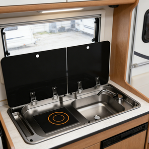 Évier de camping-car JDA en acier inoxydable 304 avec revêtement nano noir, cuisinière à induction intégrée, résistant à la corrosion, pour caravanes, camping-cars et motorhomes - Product Image 1
