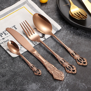 Juego de cubiertos dorados de Metal de acero inoxidable con mango antiguo de Royal Court, cucharas, cubiertos para eventos - Product Image 3