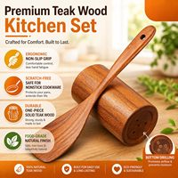 Ensemble de 9 ustensiles de cuisine en bois de teck antiadhésifs avec support et repose-cuillère, spatule à frire et écumoire non toxiques, ustensiles de cuisine en bois